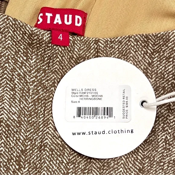 🌺🎉HP🎉🌺 NWT Staud Wells Midi Dress Mocha Herringbone - Picture 16 of 16